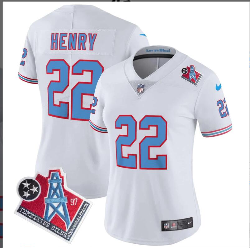 Women Tennessee Titans #22 Henry 1997 Throwback Limited Vapor 2024 NFL Nike white jerseys->women nfl jersey->Women Jersey